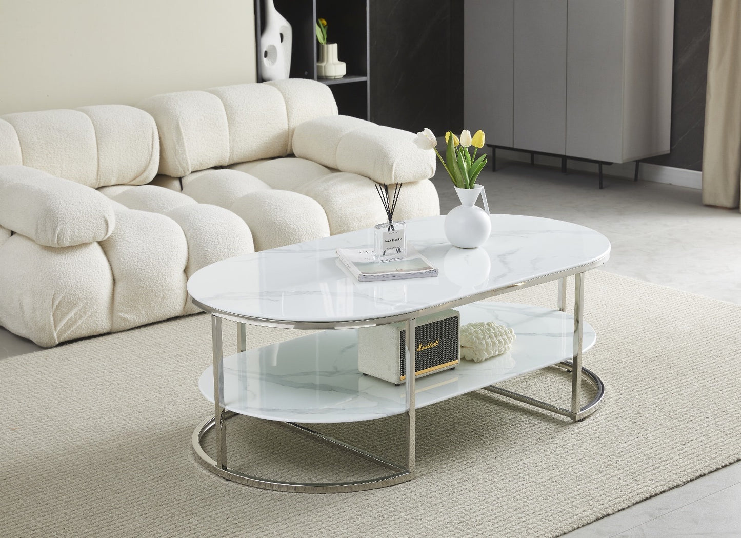 TABLE BASSE LEILA MABRE BLANC ARGENT