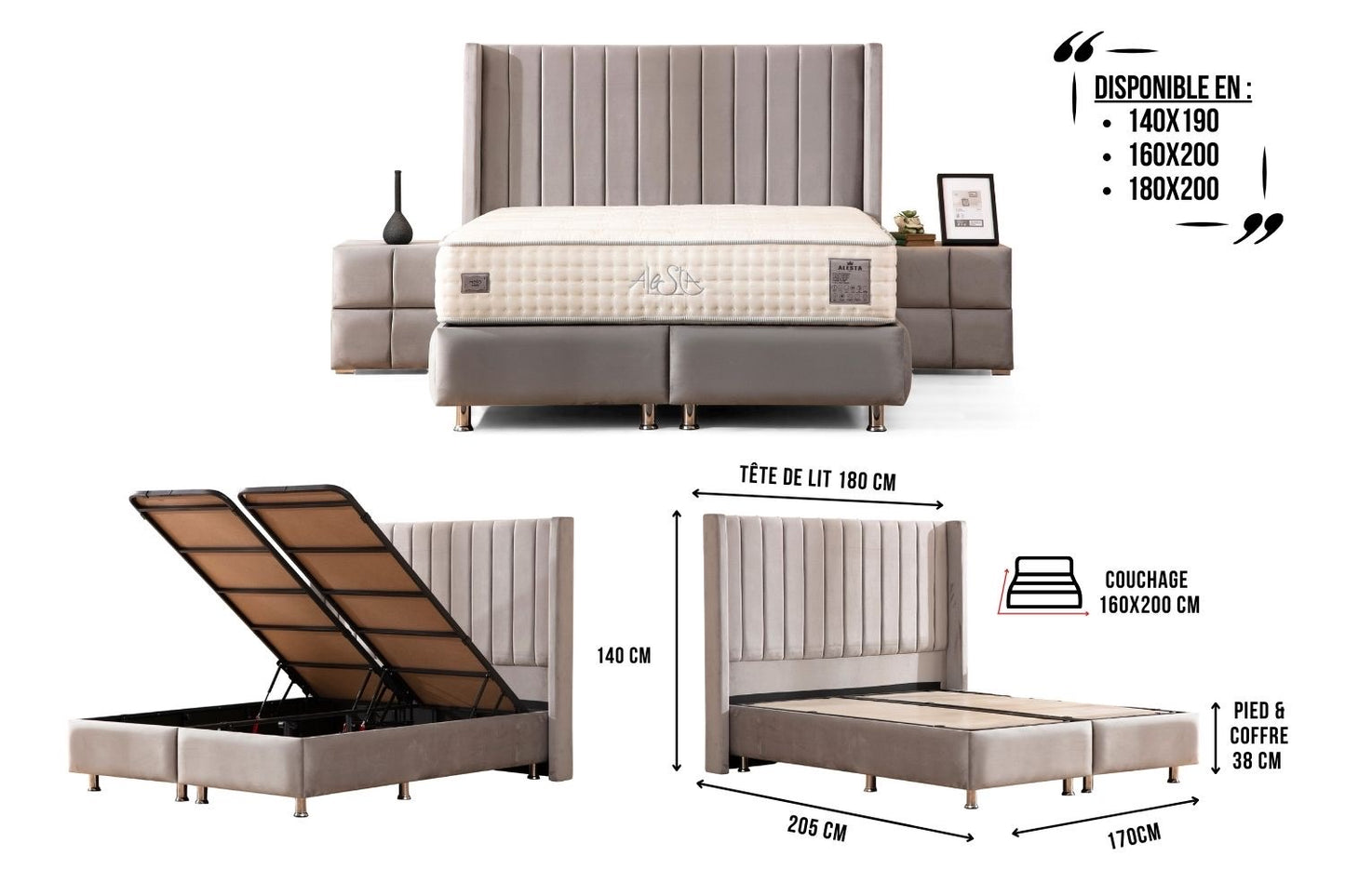 LIT COFFRE Tokyo Gris