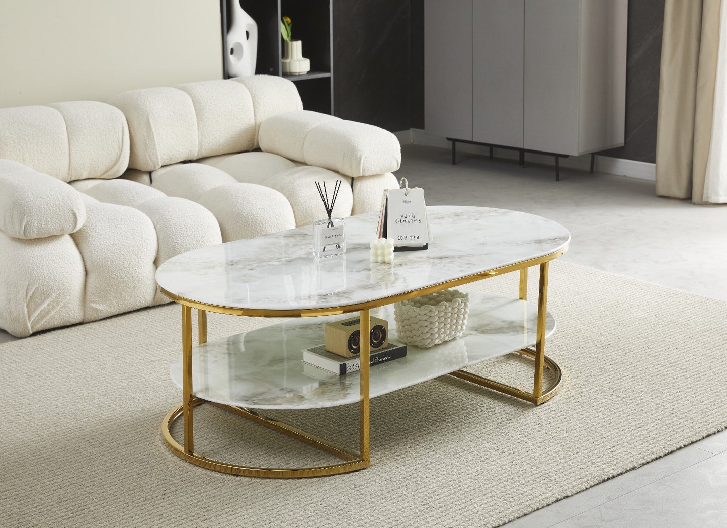 TABLE BASSE LEILA MARBRÉ BLANC DORÉ