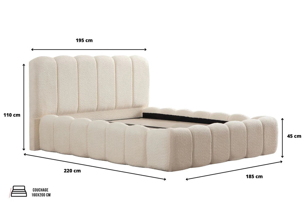 LIT COFFRE ALYA BLANC CASSÉ CHENILLE