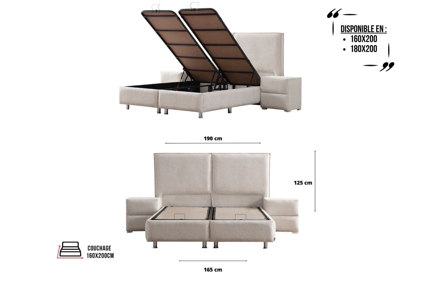 LIT COFFRE MAYA BLANC CASSÉ CHENILLE