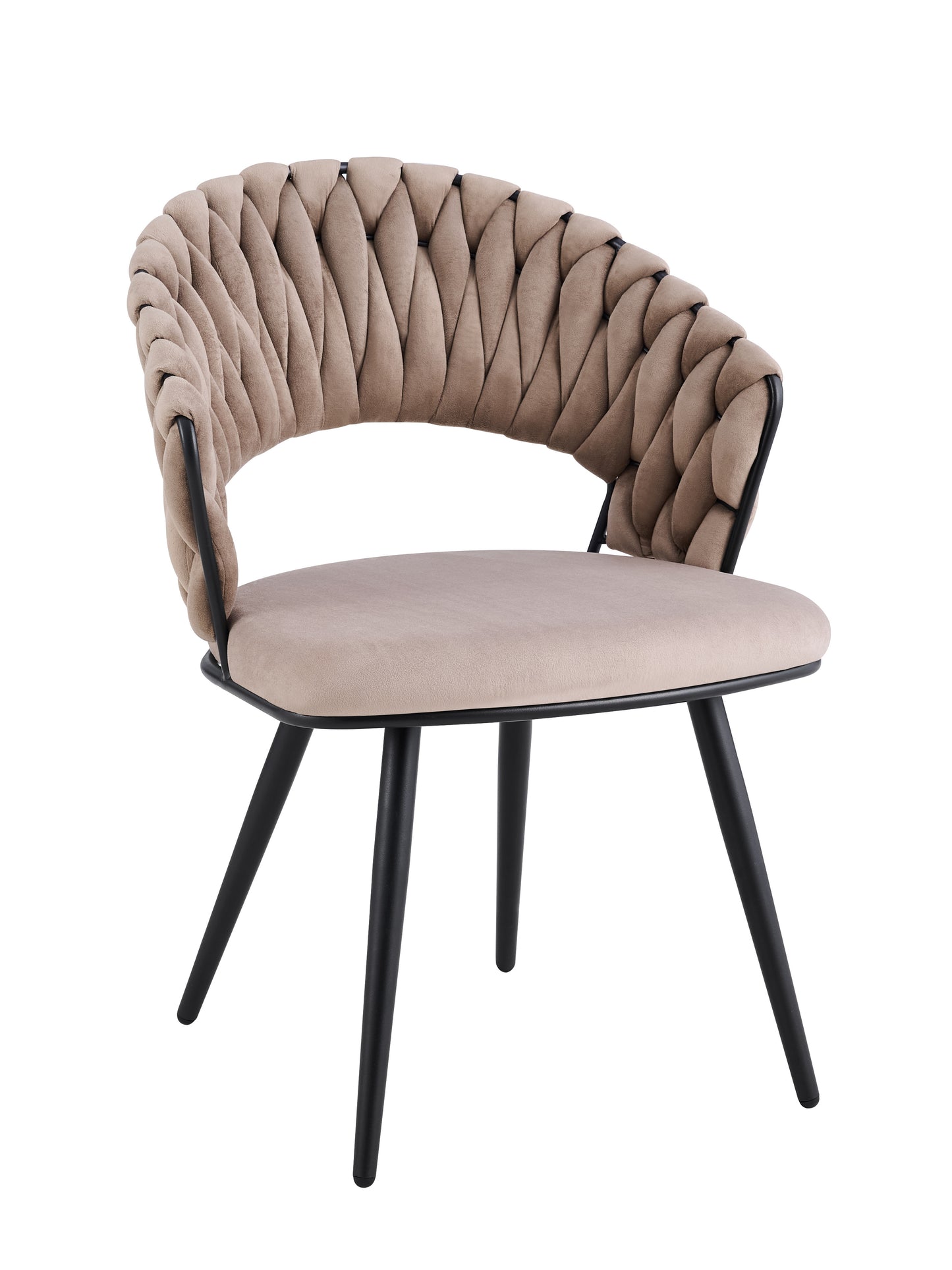 CHAISE CAROLINA PIEDS METAL NOIR VELOURS BEIGE