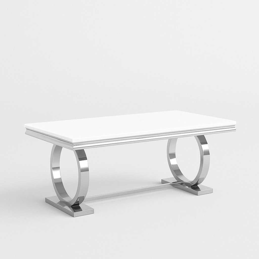 TABLE REPAS OMEGA CHROME BLANC DE BLANC 180X90CM