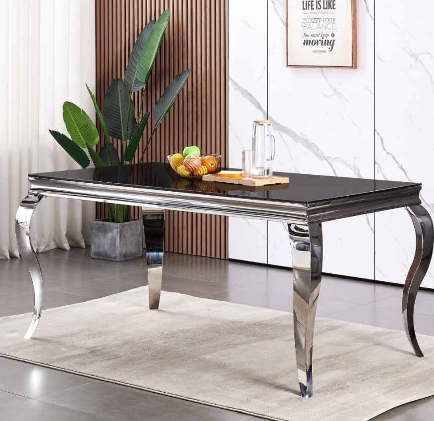 TABLE REPAS BAROQUE CHROME NOIR 150x90x75 cm