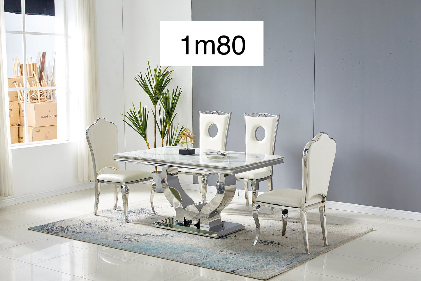 TABLE TROPHEE MARBRE CHROME 180