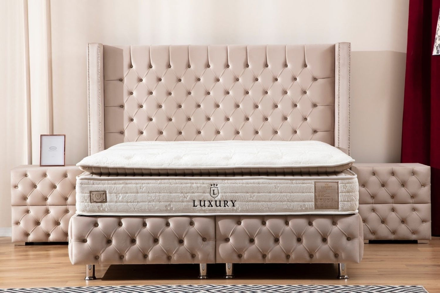 LIT COFFRE Clouté Beige