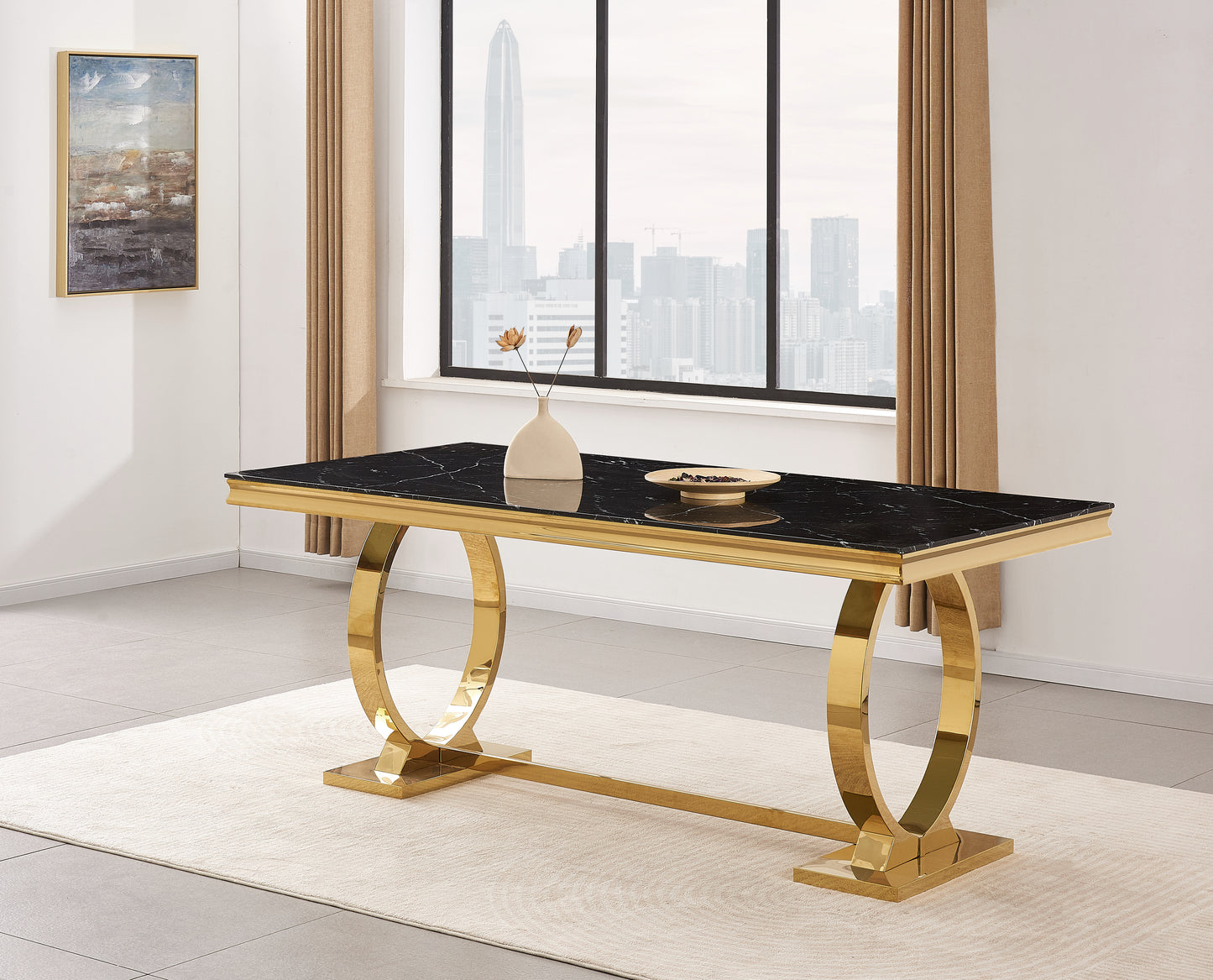TABLE REPAS OMEGA GOLD MARBRE NOIR
