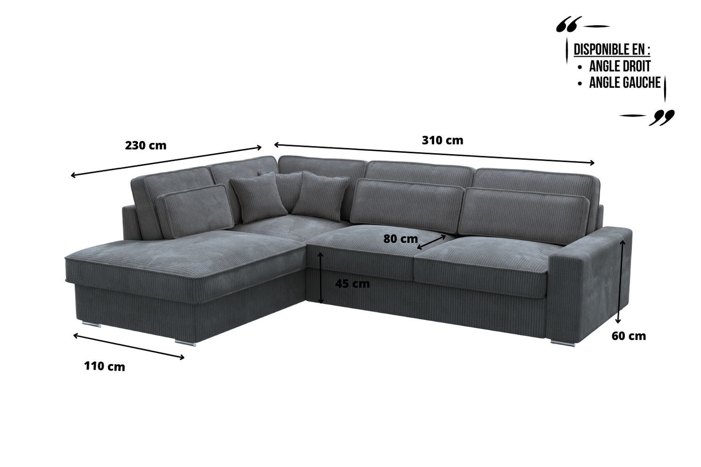 Canapé Lexus - Côtelé Gris Anthracite