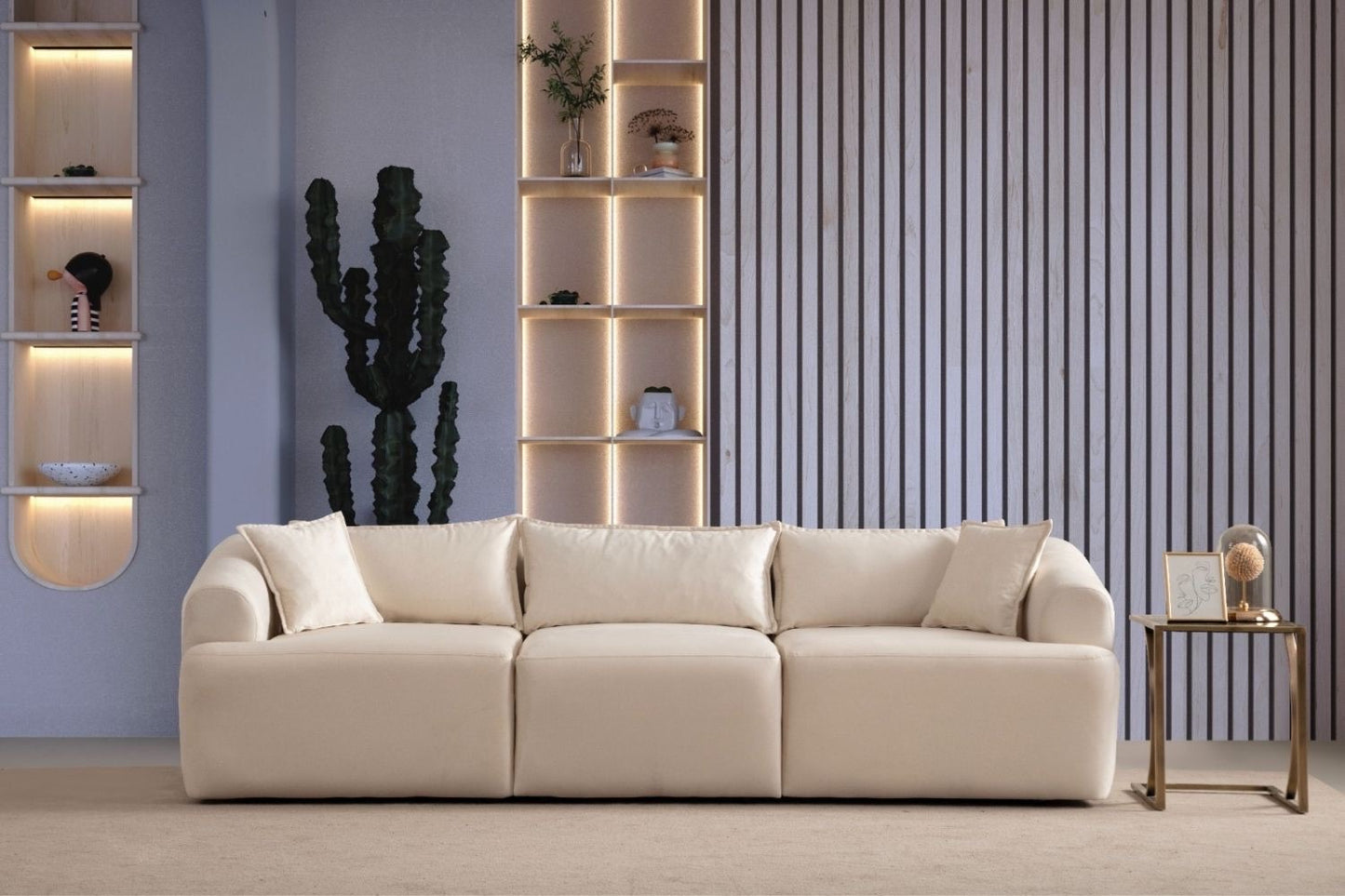 Canapé Mila Velours Blanc Cassé