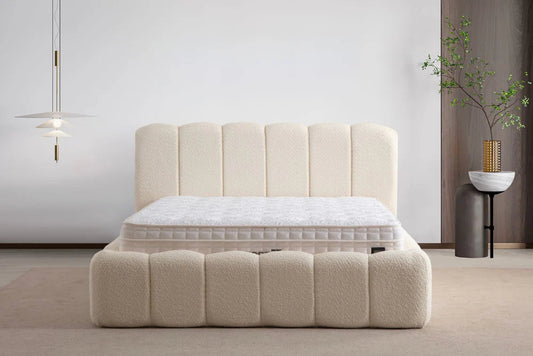 LIT COFFRE ALYA BLANC CASSÉ CHENILLE