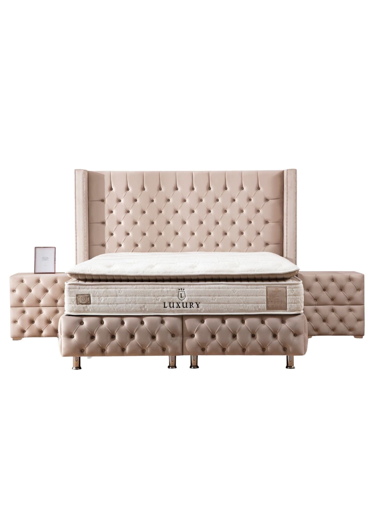 LIT COFFRE Clouté Beige