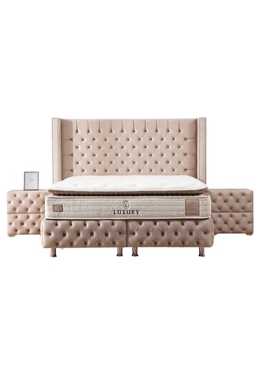 LIT COFFRE Clouté Beige