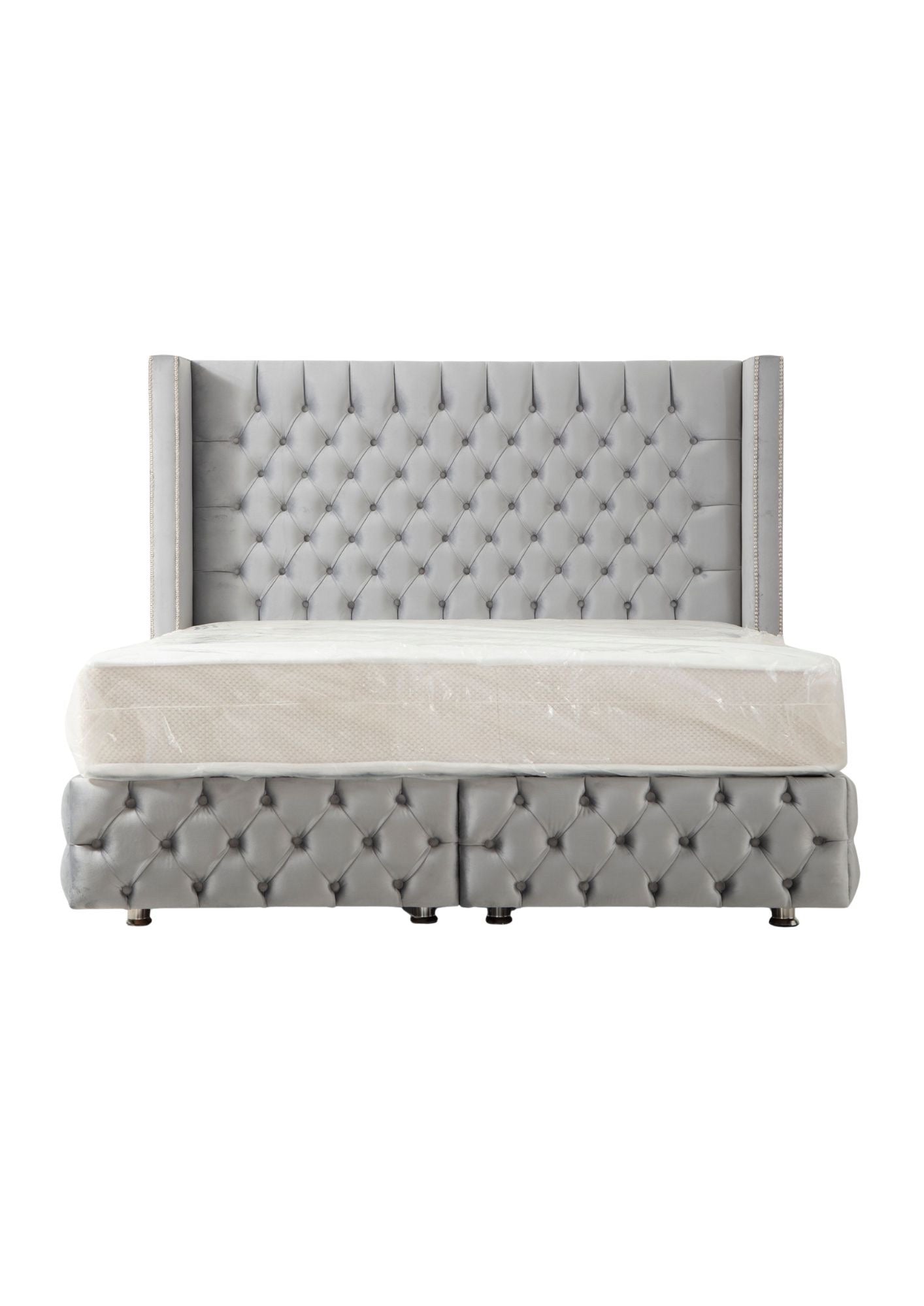 LIT COFFRE Clouté Gris