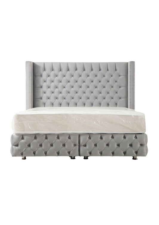 LIT COFFRE Clouté Gris