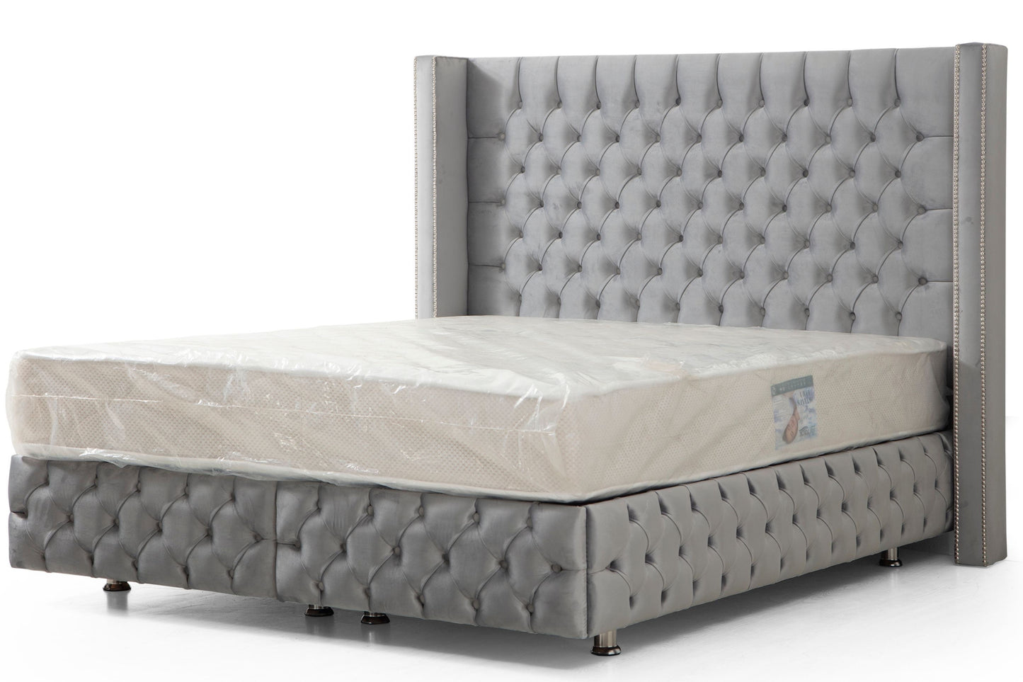 LIT COFFRE Clouté Gris