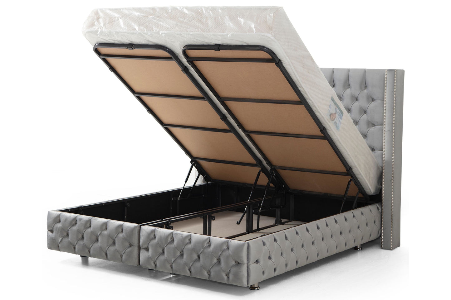 LIT COFFRE Clouté Gris