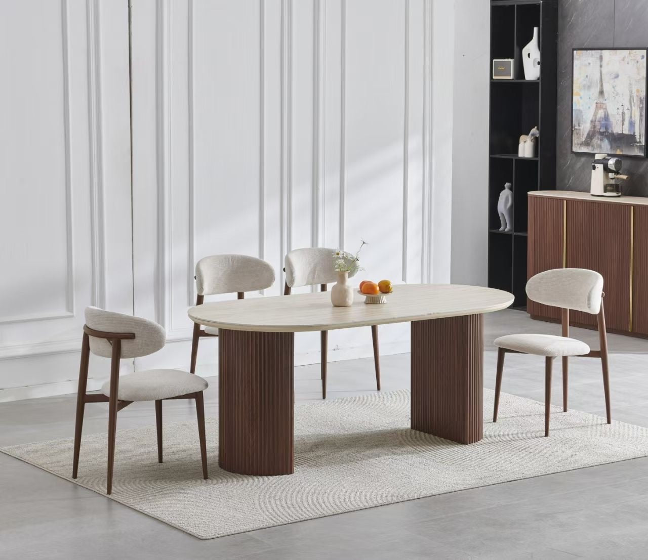 TABLE CALYPSO NOYER TRAVERTIN CERAMIQUE