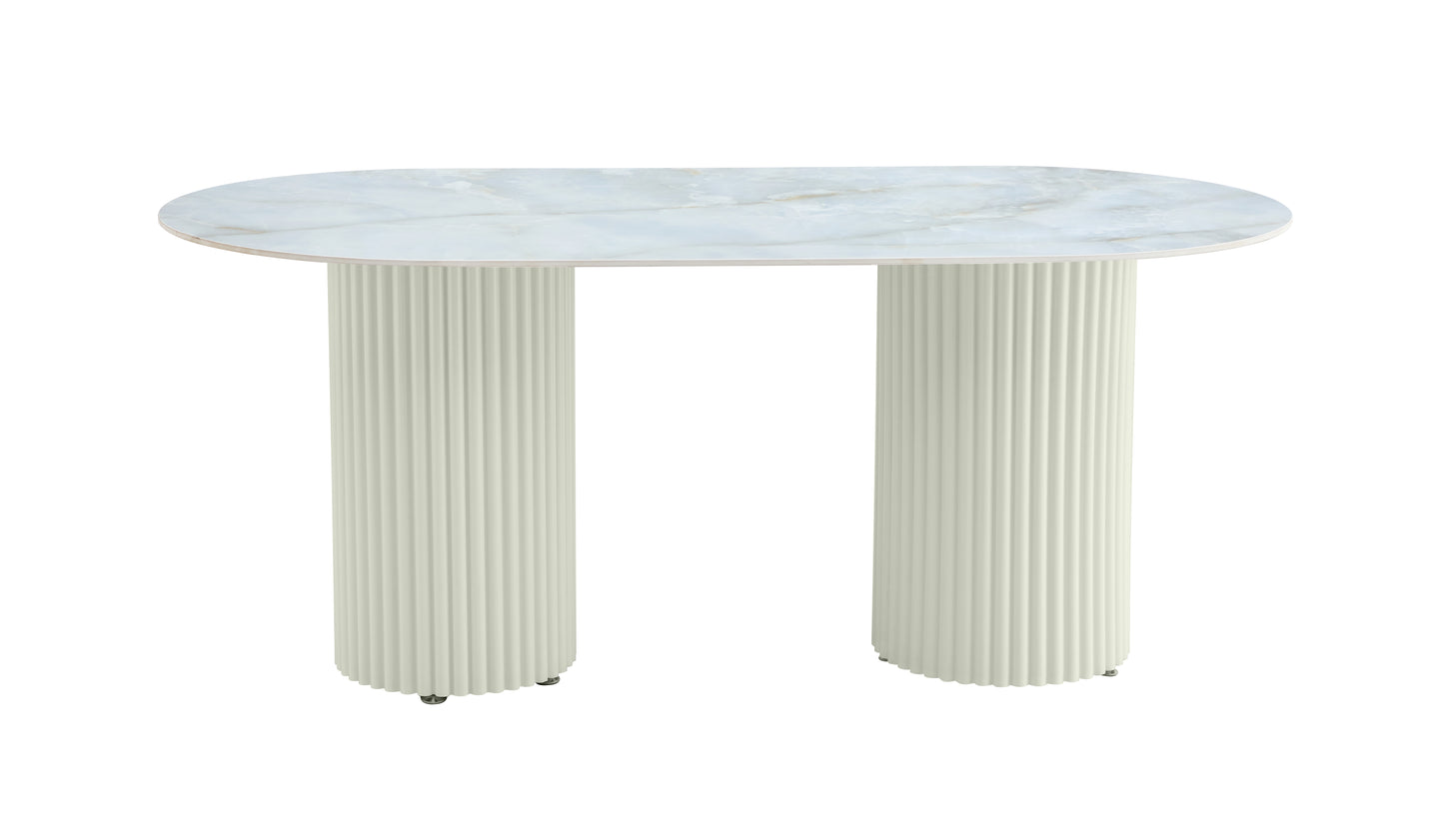 TABLE A MANGER KEYSHA BEIGE CERAMIQUE MOKA 180x90cm