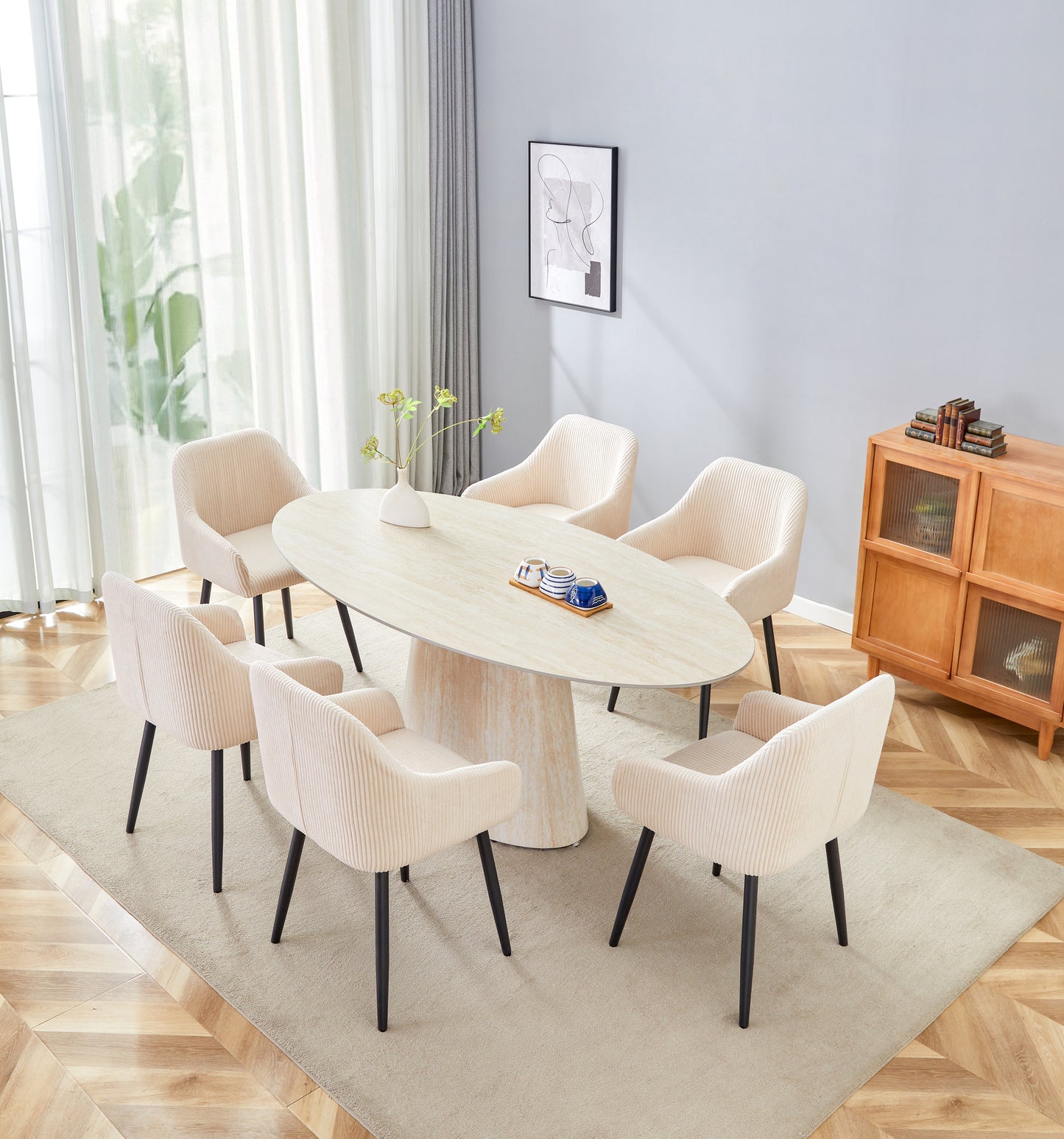 TABLE REPAS OVA TRAVERTIN CERAMIQUE TRAVERTIN 180CM