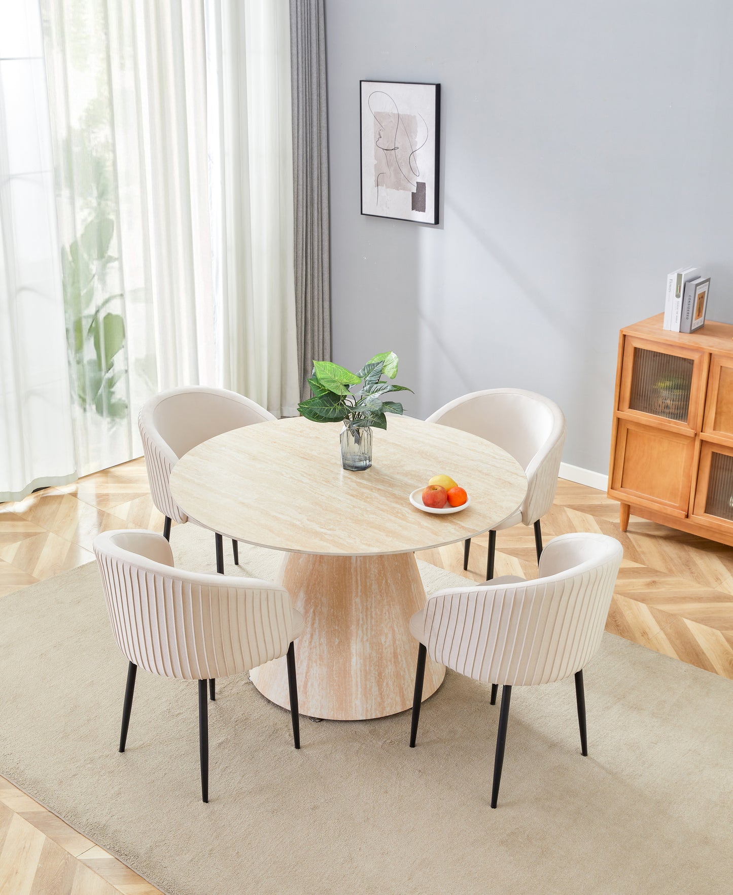 TABLE REPAS ROSALIA PIED EFFET TRAVERTIN CERAMIQUE TRAVERTIN 120CM