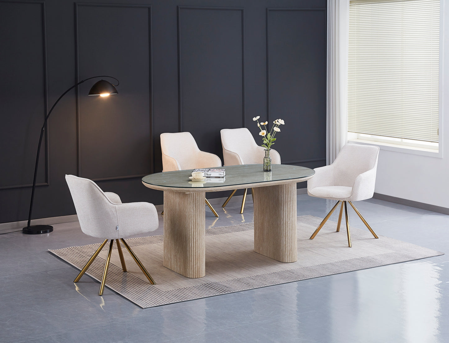 TABLE A MANGER ROXY EFFET TRAVERTIN PLATEAU TRANSPARENT 160X90X75