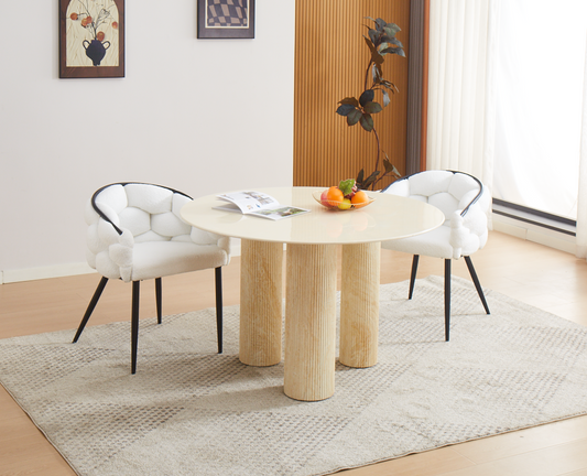 TABLE REPAS ANAÏS PIEDS METAL TRAVERTIN PLATEAU CERAMIQUE BEIGE