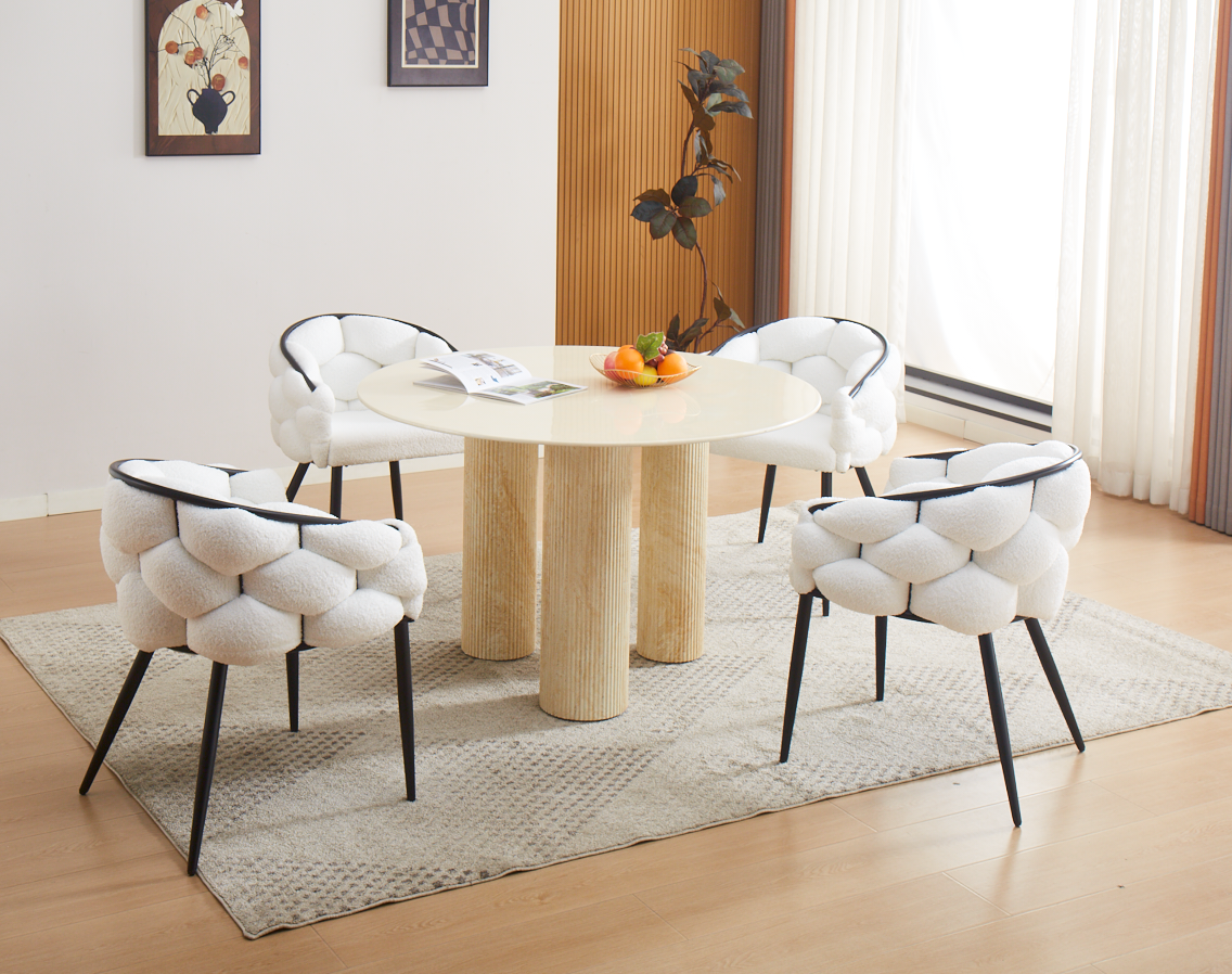 TABLE REPAS ANAÏS PIEDS METAL TRAVERTIN PLATEAU CERAMIQUE BEIGE