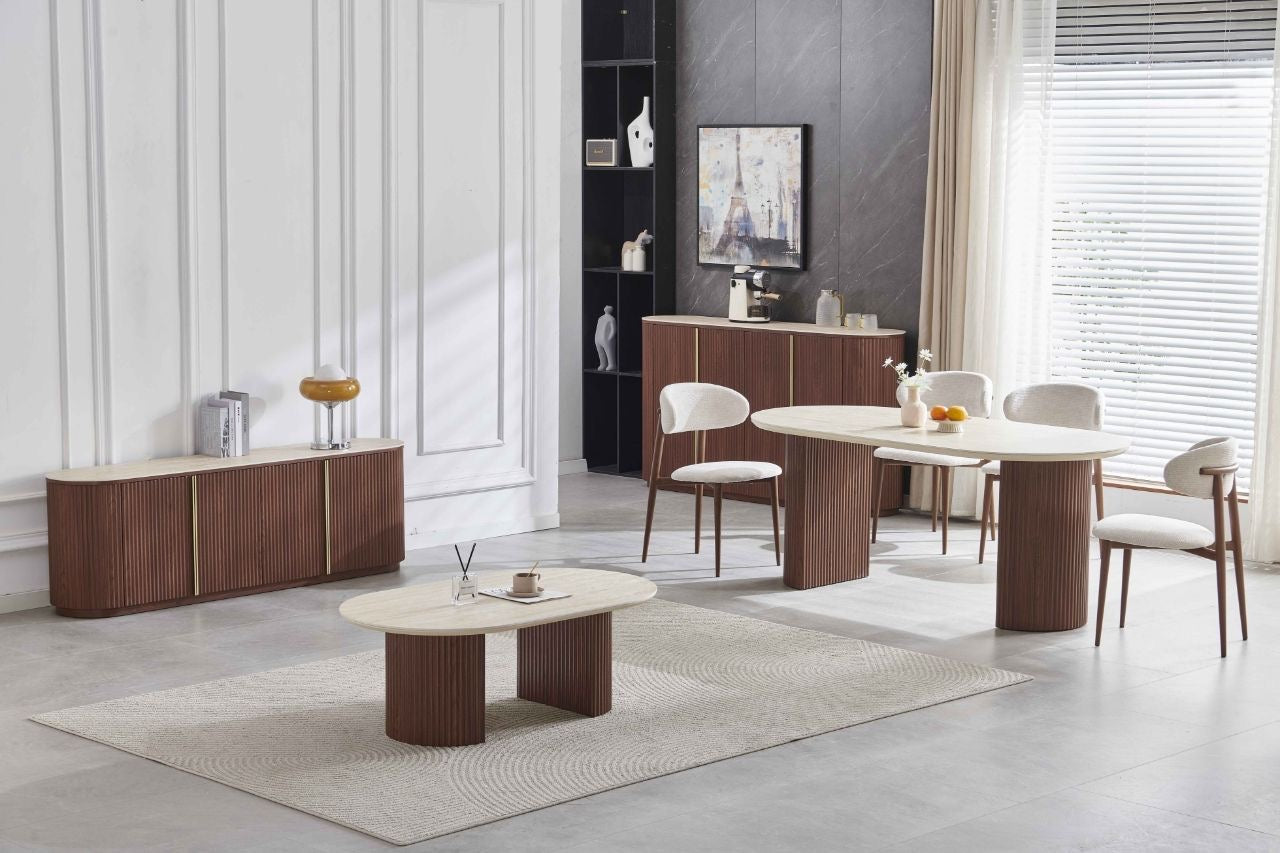 TABLE CALYPSO NOYER TRAVERTIN CERAMIQUE