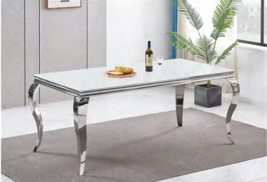 TABLE REPAS BAROQUE CHROME RESINE BLANCHE 150x90x75 cm