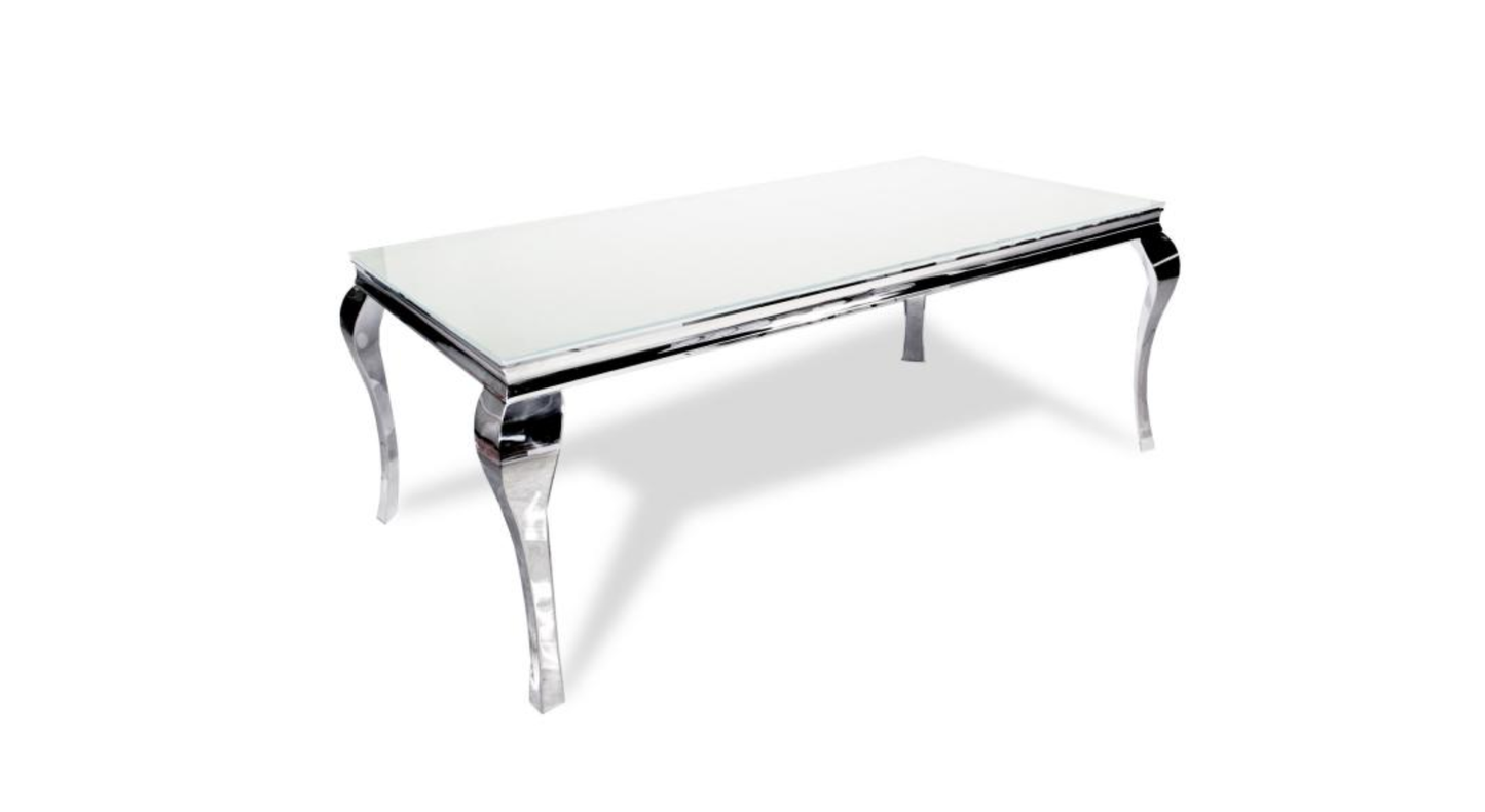 TABLE REPAS BAROQUE CHROME RESINE BLANCHE 150x90x75 cm