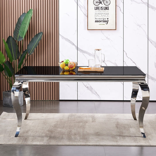 TABLE REPAS BAROQUE CHROME NOIR 150x90x75 cm