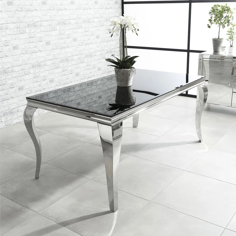 TABLE REPAS BAROQUE CHROME NOIR 150x90x75 cm