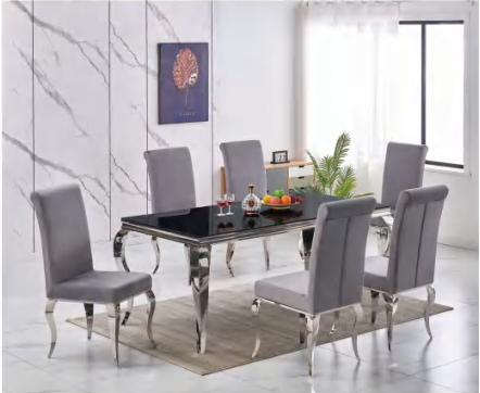 TABLE REPAS BAROQUE CHROME NOIR 150x90x75 cm