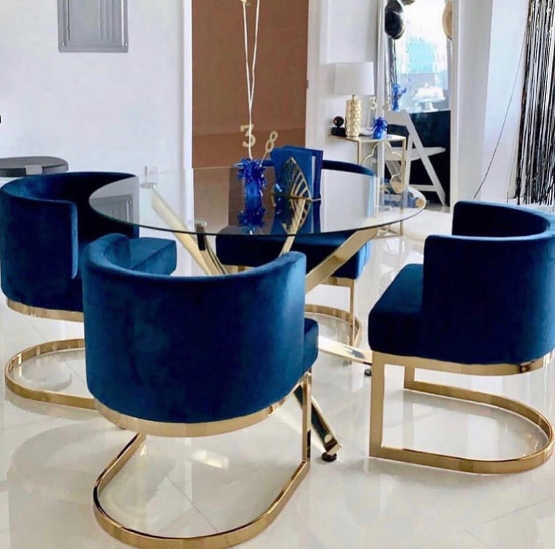 TABLE REPAS JESSICA GOLD TRANSPARENT 100x75cm