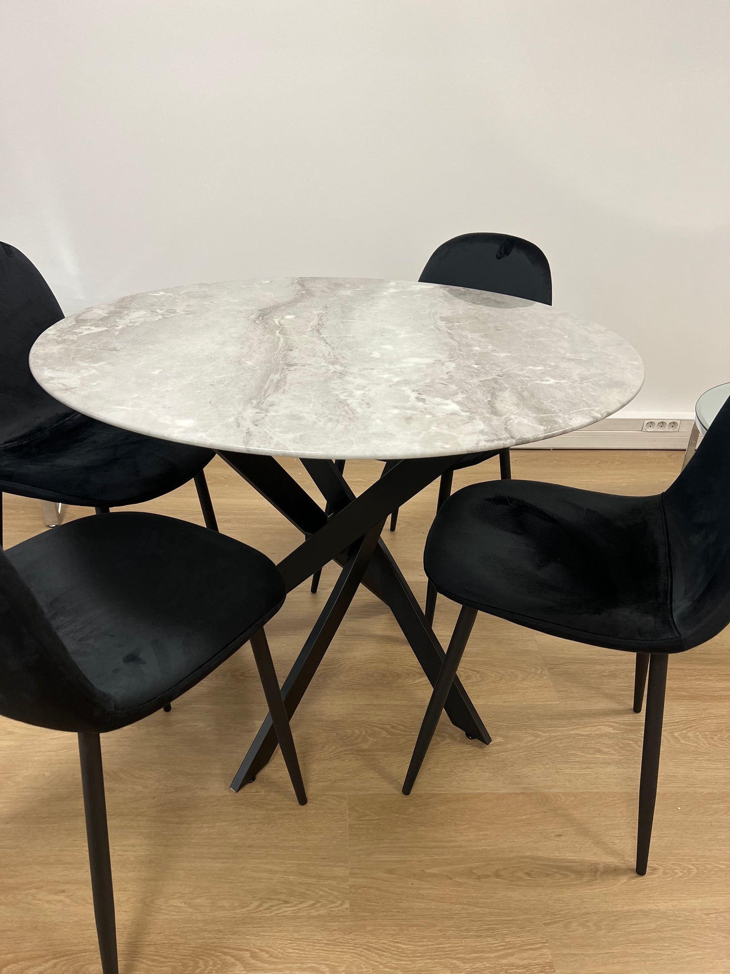 TABLE REPAS JESSICA METAL NOIR MARBRE GREIGE 100x75cm