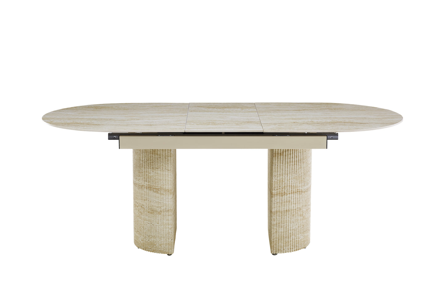 TABLE EXTENSIBLE SAHARA PIED EFFET TRAVERTIN PLATEAU CERAMIQUE TRAVERTIN BRILLANT 160/200x90x75cm