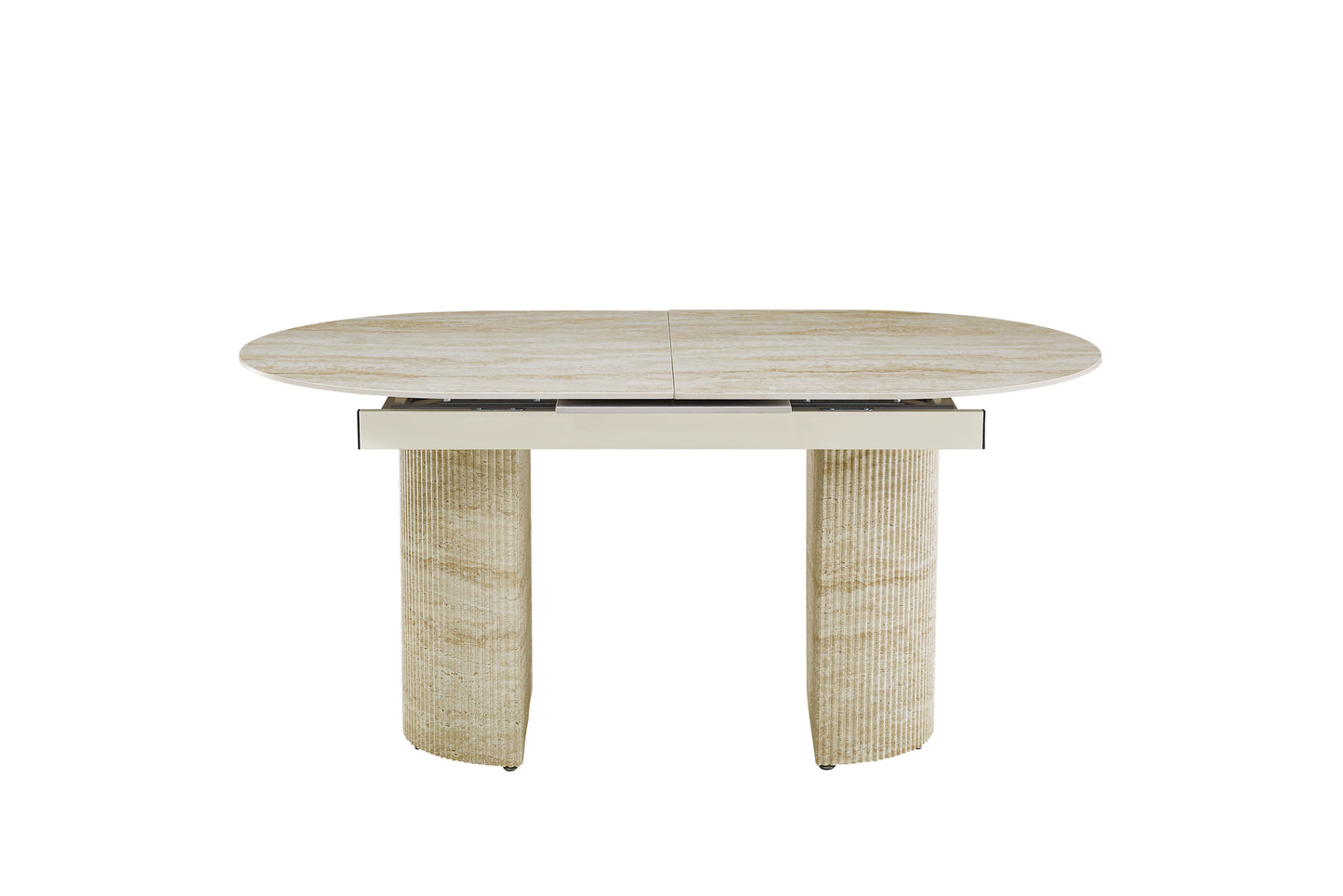 TABLE EXTENSIBLE SAHARA PIED EFFET TRAVERTIN PLATEAU CERAMIQUE TRAVERTIN BRILLANT 160/200x90x75cm