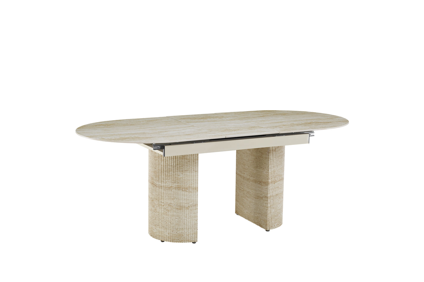 TABLE EXTENSIBLE SAHARA PIED EFFET TRAVERTIN PLATEAU CERAMIQUE TRAVERTIN BRILLANT 160/200x90x75cm