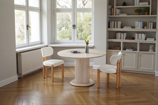 TABLE A MANGER AXEL TRAVERTIN RONDE 1M