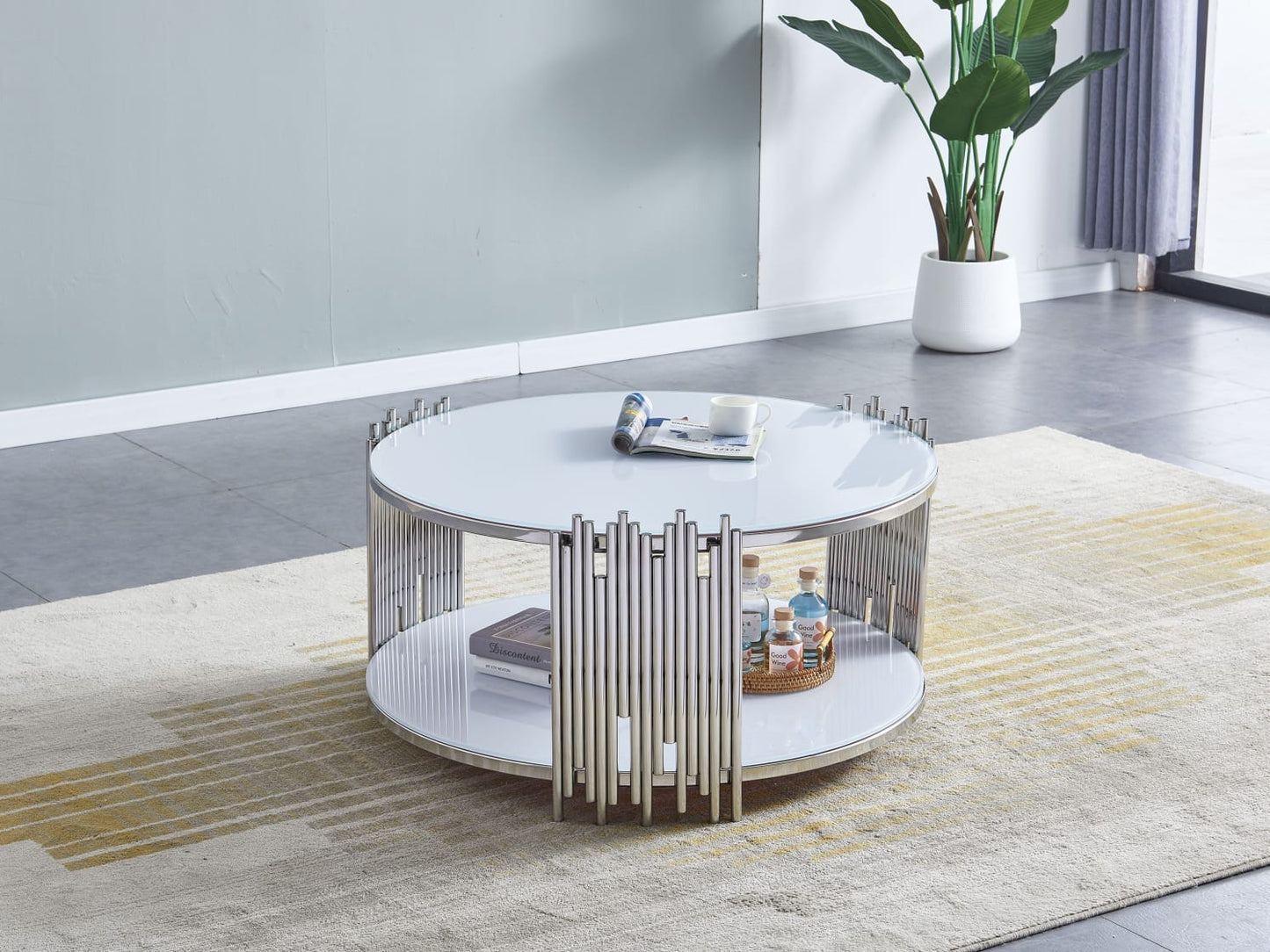 TABLE BASSE ROMEO ROND BLANC CHROME