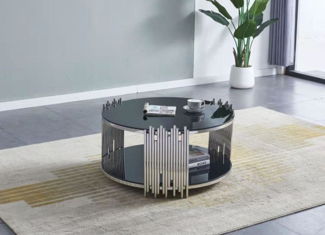 TABLE BASSE ROMEO ROND BLANC CHROME