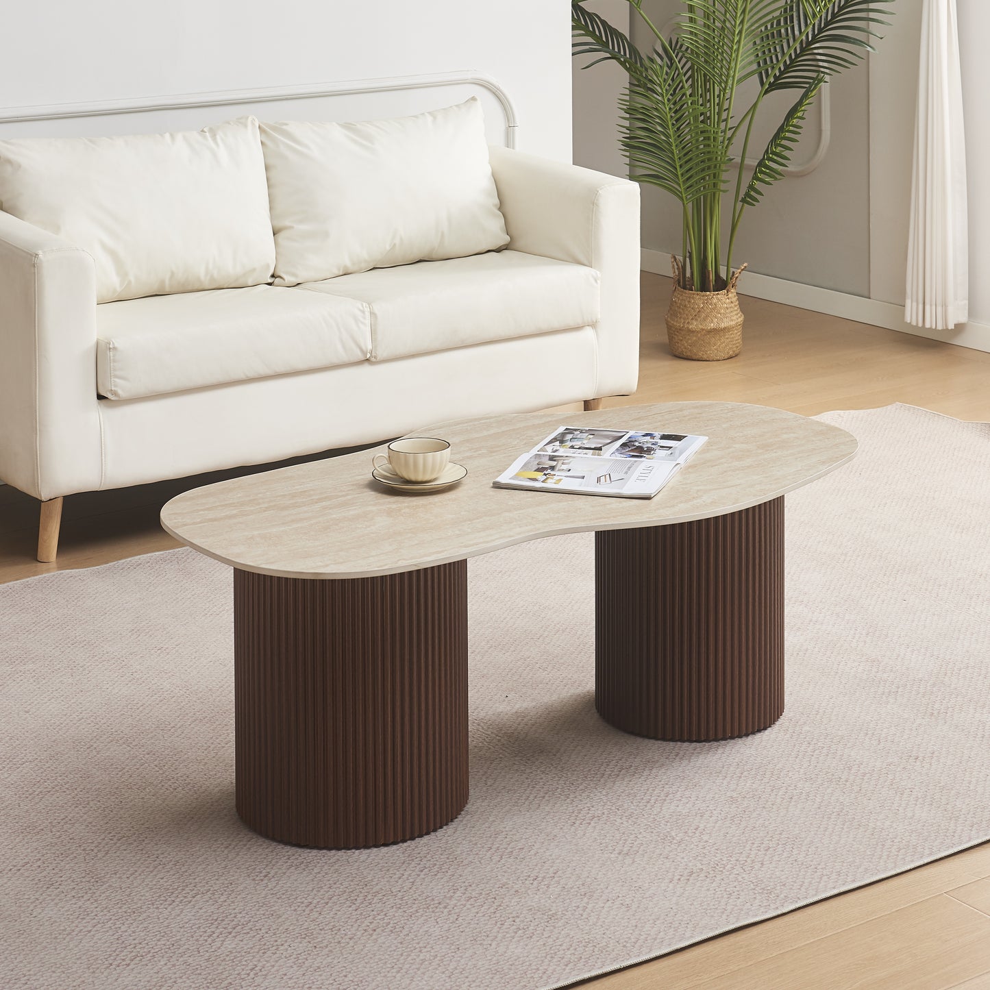 TABLE BASSE NIKI PIED NOYER PLATEAU CERAMIQUE TRAVERTIN MAT 120x70x45cm