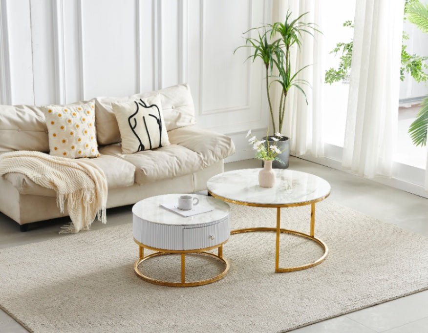 TABLE BASSE GIGOGNE DUO TIROIR  DORE