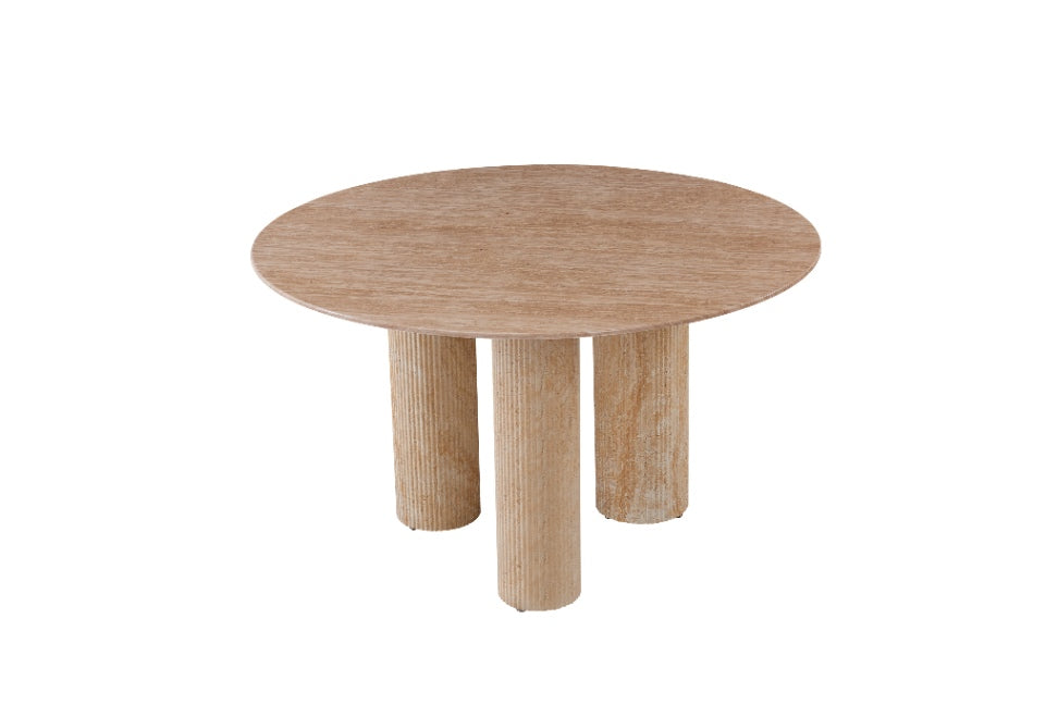 TABLE REPAS ANAÏS PIEDS METAL  TRAVERTIN PLATEAU CERAMIQUE TRAVERTIN 120 CM